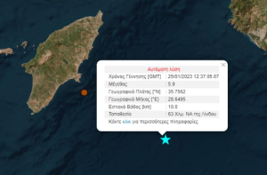 Ισχυρός σεισμός 5,9 ρίχτερ ανατολικά της Ρόδου