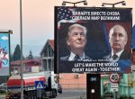 A billboard by pro-Serbian movement shows the image US President-elect Donald Trump and Russian President Vladimir Putin