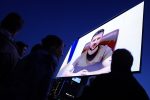 Ukranian Presidentr Zelensky speech on screen in Copenhagen