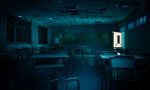 Interior of a classroom at night scary atmosphere
