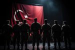 A Group Of Soldiers Stand Backwards Front Of An Turkey Flag Flag Etiquette Male Socialization