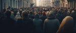 Crowd of people protesting together walking in the city Generative AI
