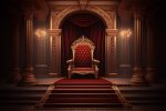 Red carpet leading to a king thrones inside of the palace castle