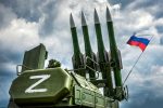 Russian missile system BukM2 with Z sign and flag