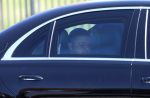 Ukrainian President Volodymyr Zelensky sits in a car