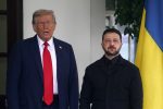 US President Donald Trump greets Ukraine's President Volodymyr Zelensky