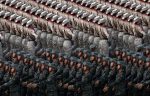 Chinese servicemen march in formation