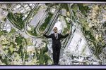 Toyota President and CEO Akio Toyoda delivers a speech presenting the Toyota Woven City