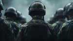 Back view soldiers fighting during war