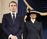 Barron Trump (L) and Melania Trump