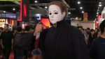 A men dressed as Halloween character Michael Myers