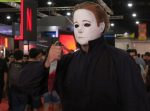 A men dressed as Halloween character Michael Myers