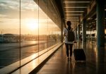 Woman with luggage at the airport