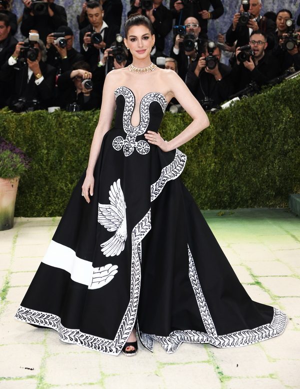 US actor Anne Hathaway poses on the red carpet for the 2026 Met Gala, the annual benefit for the Metropolitan Museum of Art's Costume