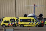 Medical staff with ambulances at Schiphol airport, near Amsterdam, Netherlands,