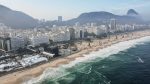 An aerial photograph shows the stage for the free concert by Colombian singer Shakira on Copacabana B