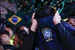 Brazilian fans react during a broadcast of the 2026 FIFA World Cup soccer match between Brazil and Norway