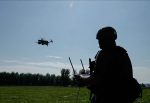 Soldier controls a drone