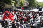 Albania Demonstrators face police officers EPA-EPA ape mpe